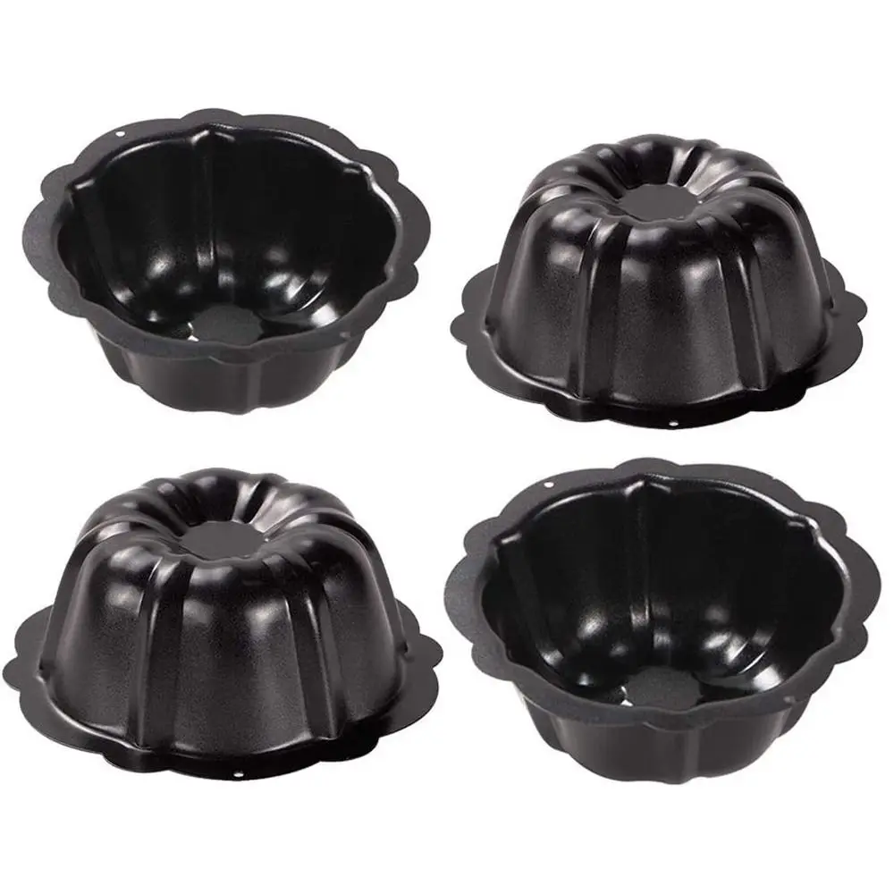 

4 Pcs Easy to Clean 4 Inch Mini Cake Pan Nonstick Pumpkin Shaped Fluted Cake Mold Durable Carbon Steel Muffin Cups Cupcake