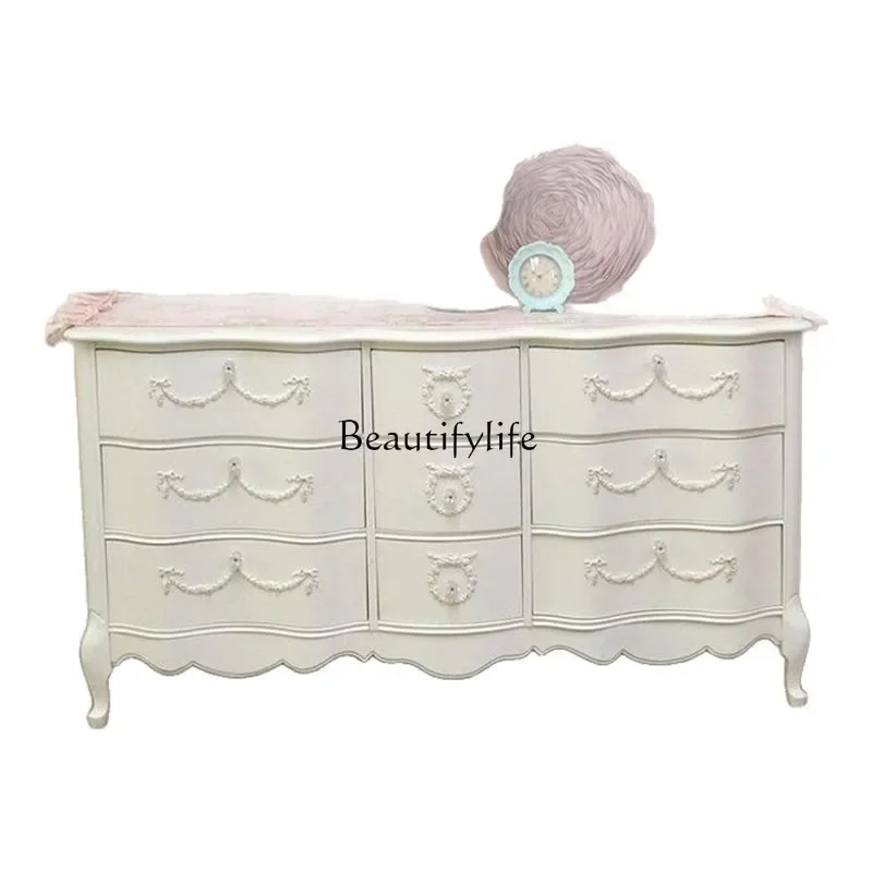 

Z.Solid wood carving flower entrance cabinet American country bedroom storage cabinet