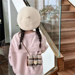 Vintage Children's Crossbody Bag New Korean-style Woolen Fabric Plaid Simple Personality Fashion Trendy Sweet Cute All-match