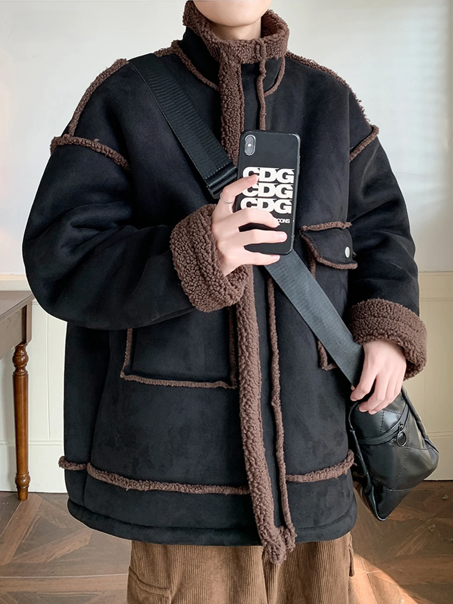 Lamsfluweel Thiened Heren Jaet Winter Warm Los Plus Size Katoenen Jas Trendy Amerikaans Sle Bont En Leer Geïntegreerd C...