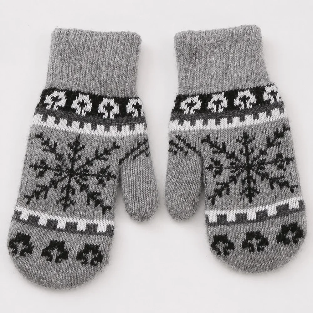 Light Gray Snowflake Double Layer Knitted Mittens design one winter gloves cold weather warm knit handwear outdoor commuting