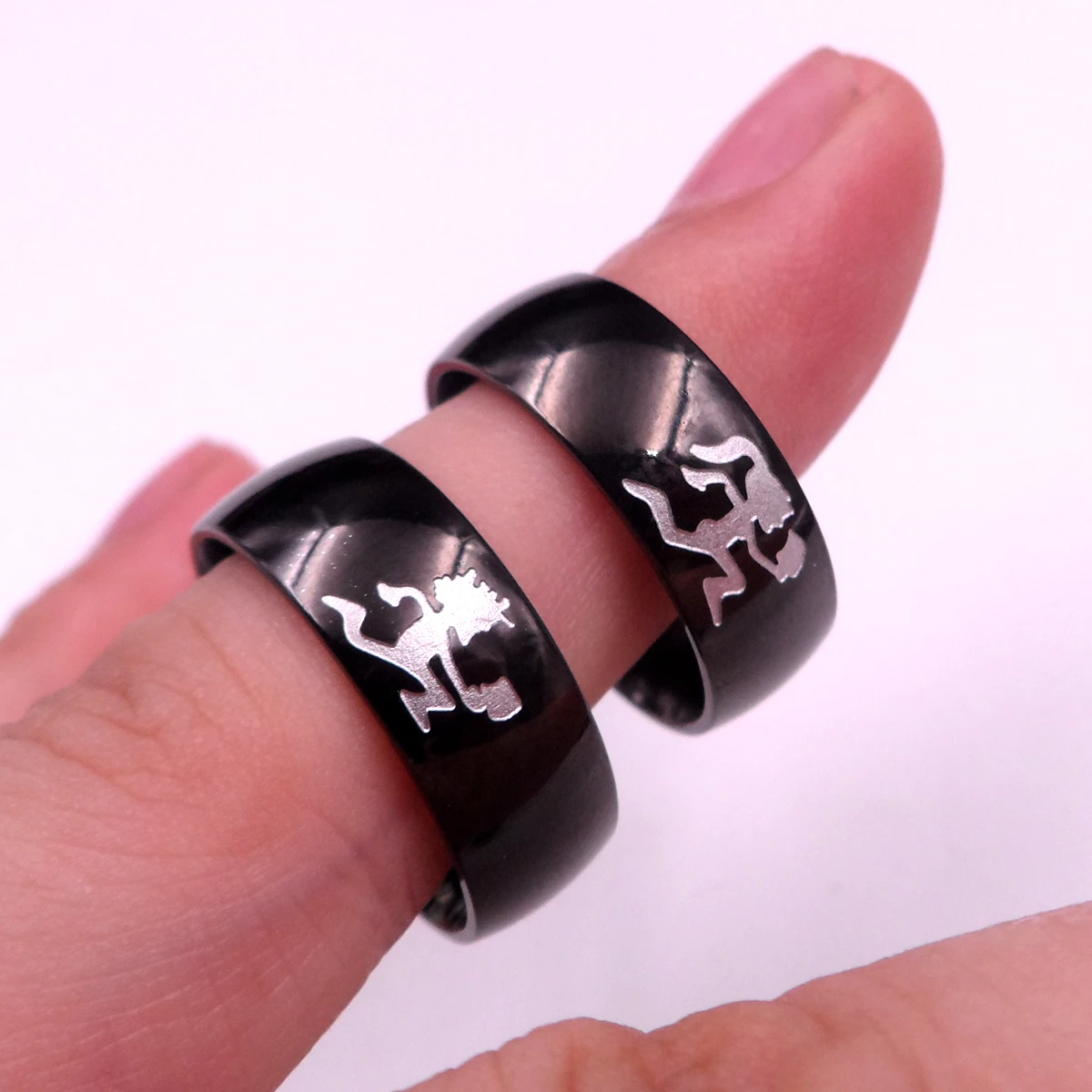 Black Plated Women Mens ICP Hatchetman Ring Stainless Steel Juggalette / Juggalo Rings 8-12#