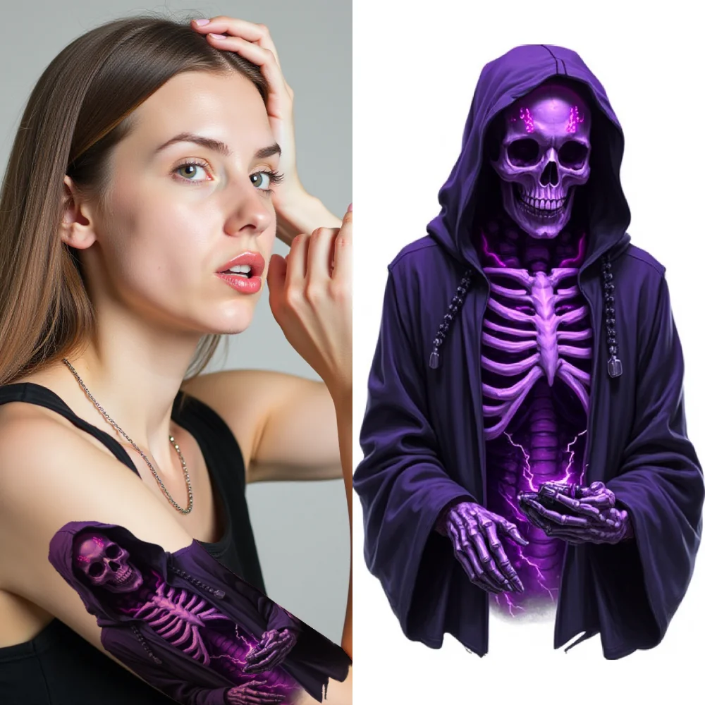 

3pcs Temporary Tattoo Colorful Realism Insect Skull Sunburst Skeleton Scientist Skull For Thighs Men Arms
