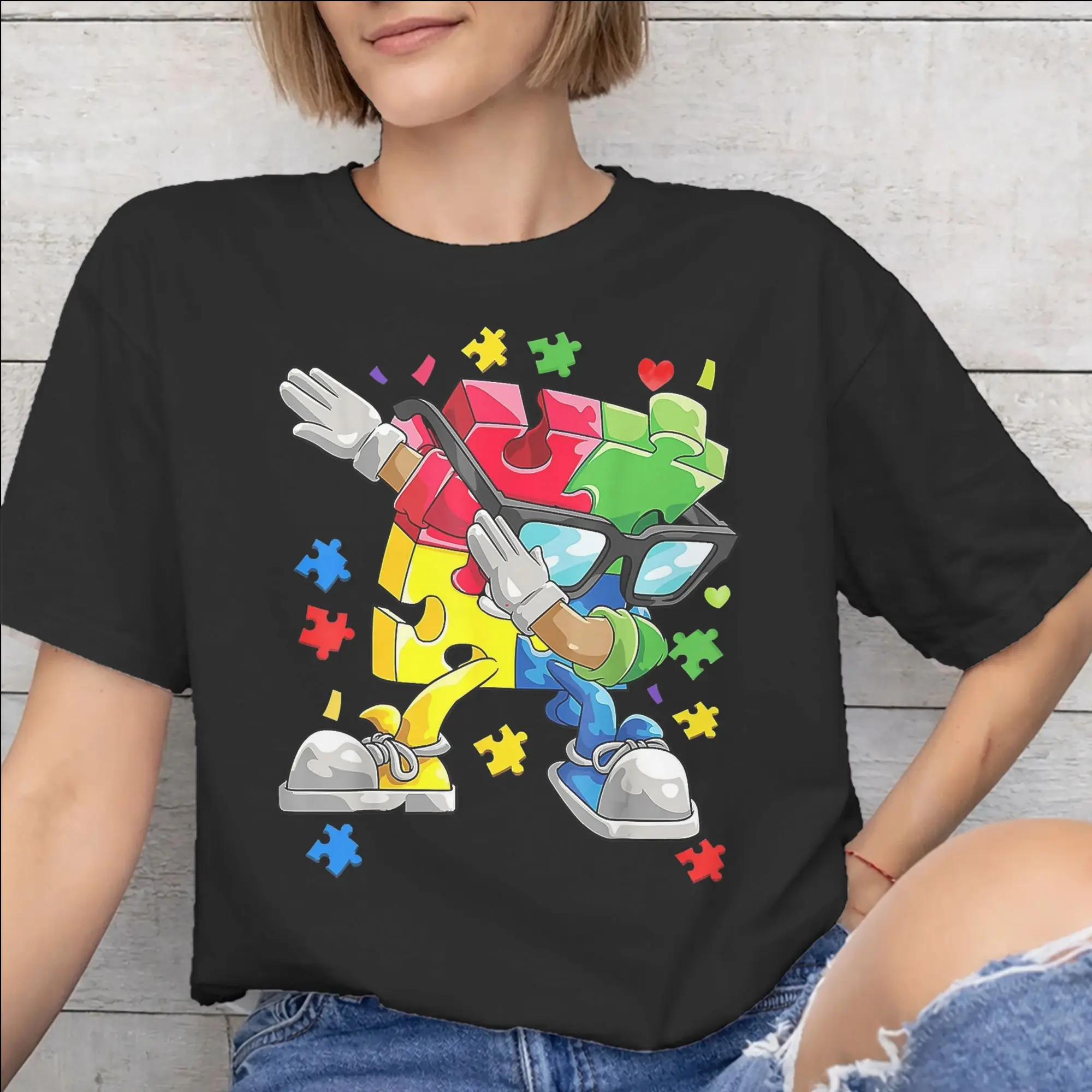 Dabbing Puzzle Autism Awareness Tee Shirt for Men Women Gift Idea T Shirts  Cotton Clothes