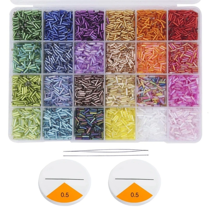 Glass Bugle Seed Beads Set Assorted Color for Jewelry Making Includes Crystals String for Bracelets and Necklaces C1FC