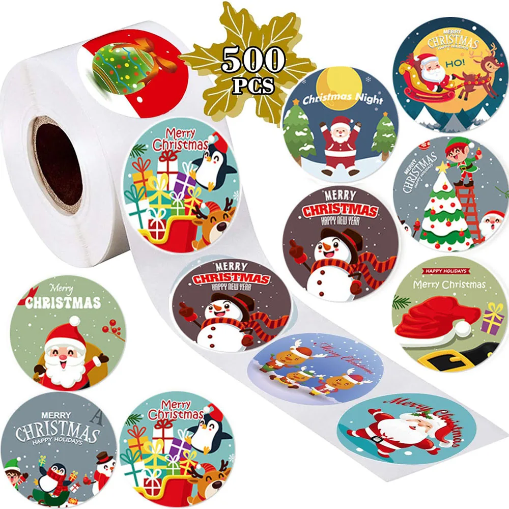 

500pcs Merry Christmas Roll Stickers Xmas Tags Theme Seal Labels Stickers For DIY Gift Baking Package Envelope Stationery Decor