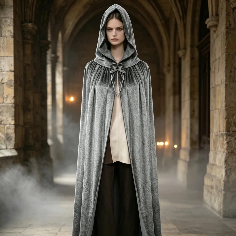 Medieval Vintage Cape Halloween Witch Vampire Cosplay Costume Unisex Cape Adult Hooded Robe Masquerade Stage Performance Cloaks