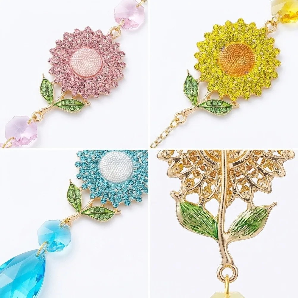 3Pcs Sunflower Gemstone Sun Catchers with Faceted Octagonal Beads for Home Window Car Mirror Garden Decoration