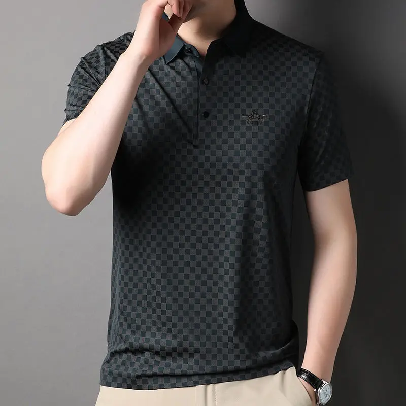 

2024 New Leisure Trend Men's Printed Polo T-shirt Summer Men's Clothing Versatile Thin Short Sleeve Button Pullover Polo Top