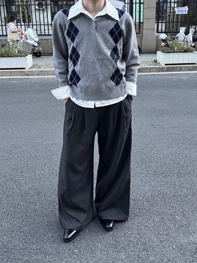 

American Retro Knitted irt Long Sve Autumn Winter Lazy Loose Feeling Trendy Brand Turn-down Collar Sweater for Men ...