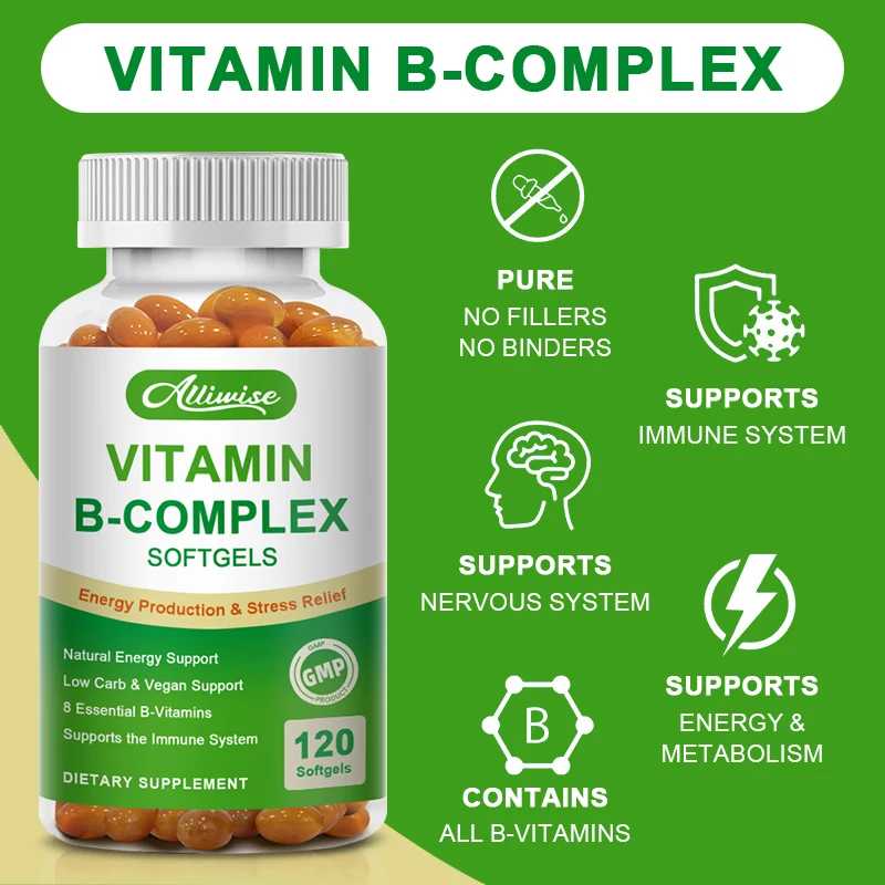 

Alliwise Vitamin B Complex Vegan Capsules Biotin for Improve Stress Increase Immune System Healthy Supplement Hot Dropshiping