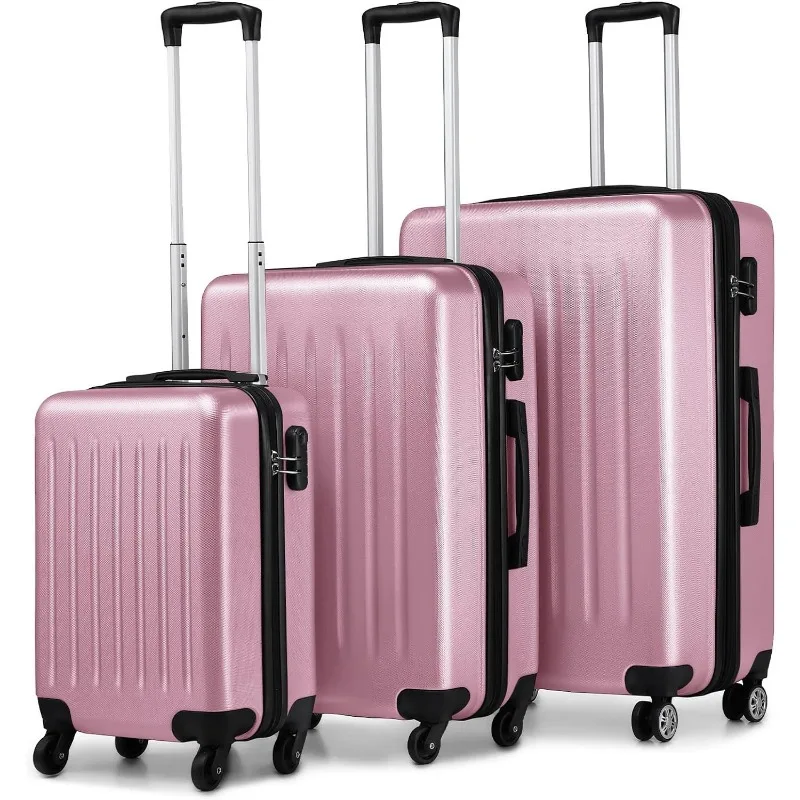 Luggage Expandable(only 28") Suitcase Set 3Pcs + ABS Hardshell Suitcase with 360° Spinner Wheels, 19" 24" 28"