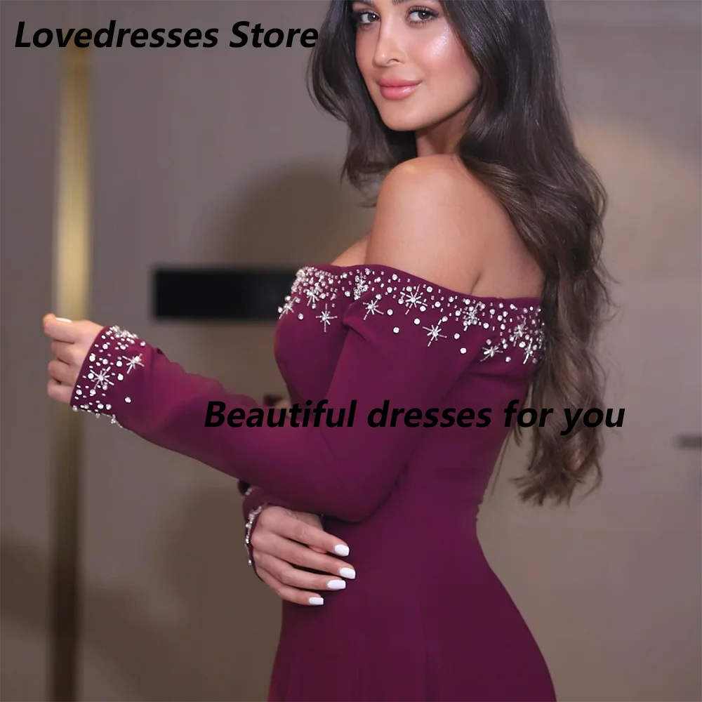 Damen-Abendkleid, maßgeschneidert, schulterfrei, U-Boot-Ausschnitt, Perlenstickerei, bodenlang, A-Linie, saudi-arabische Ballkleider, formelles Anlasskleid