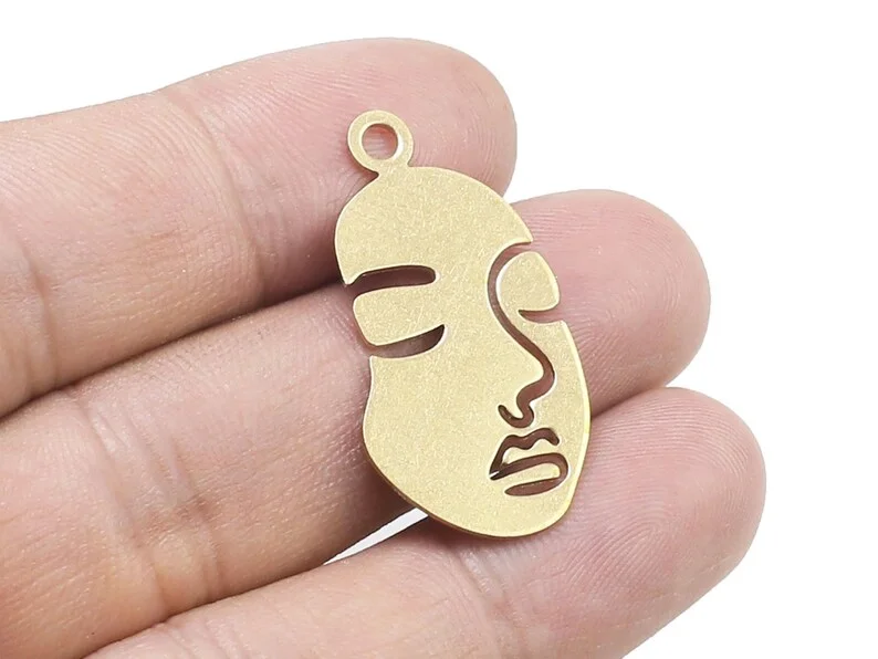 

10pcs Brass Face Charm, Dainty Earring Charms, 33.7x17.2x0.85mm, Earring Accessories, Jewelry Making R2206