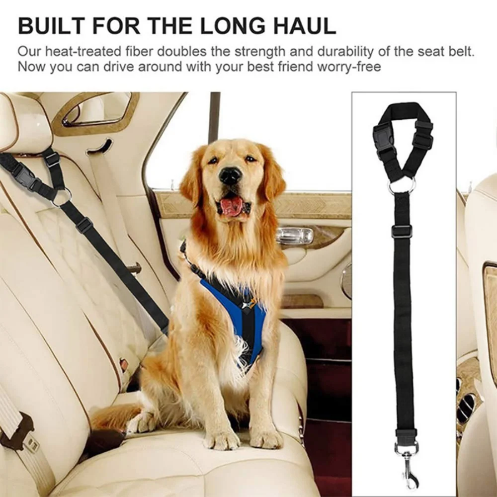 Solid Color Two-in-one Pet Car Seat Belt Nylon Lead Leash Backseat Safety Belt Adjustable Dogs Harness Collar Pet Accessories view 2