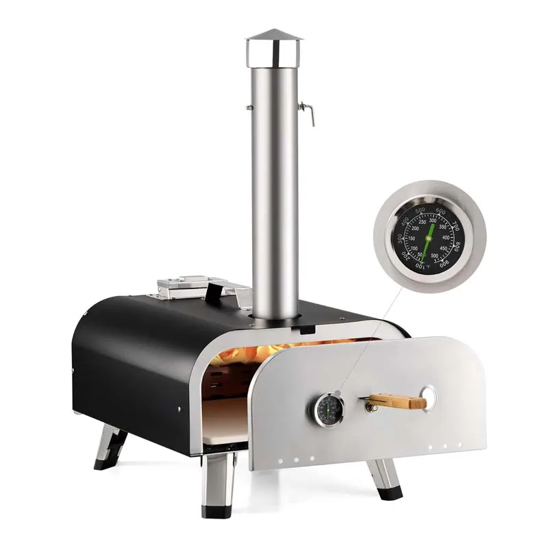 Outdoor Portable Wood Pellet Pizza Oven with 12 Inch Pizza Stone  Stainless Steel Wood Fired Pizza Oven for Outside Cooking