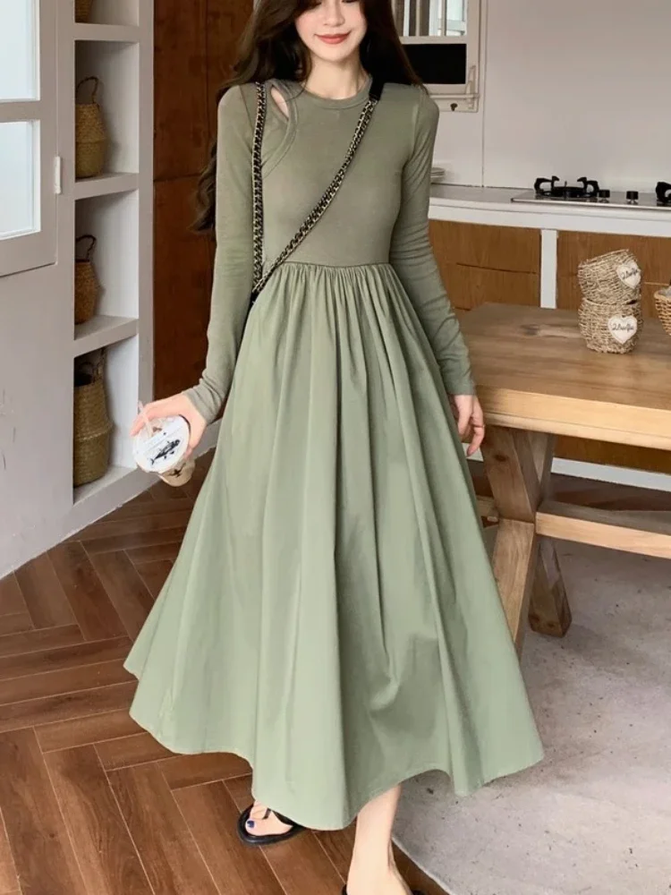 Dresses Women Slim Solid All-match Elegant Folds Hollow Out O-neck Hotsweet Advanced French Office Lady Trendy Streetwear Chic