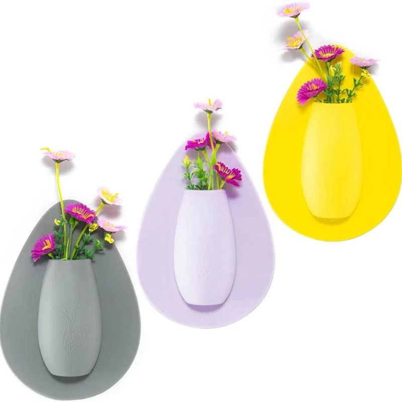 Silicone Flower Vase Self Adhesion Hydroponics Planter Sticker Wall for Glass Wall Window Party Wedding Festival Home