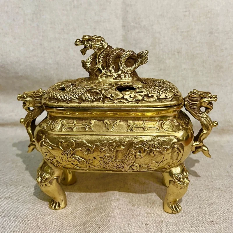 

Factory in Stock Antique Wholesale Vintage Bronze Crafts Brass Dragon Incense Burner Golden Home Furnishings Ornaments