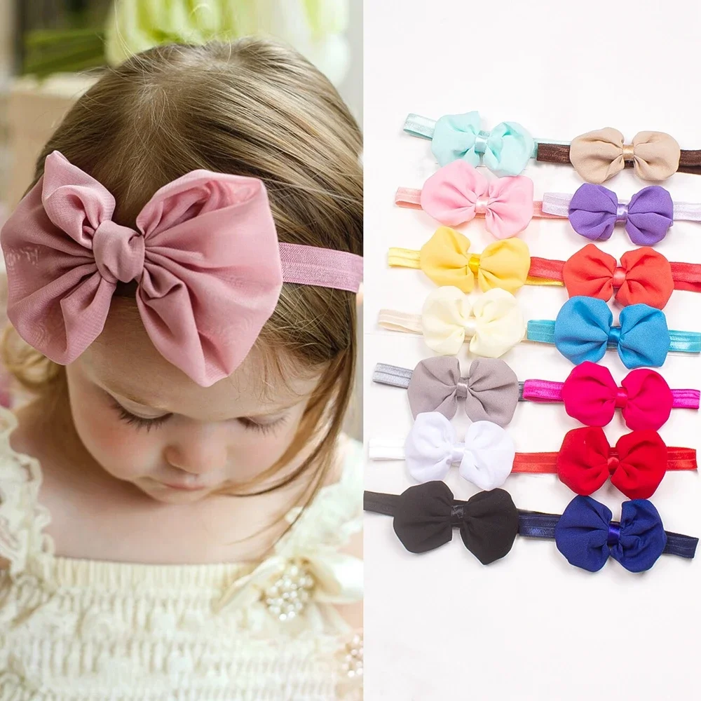 1PCS Soft Chiffon Bow Baby Girls Headband Artificial Hair Bows Elastic Knot Infant Newborn Headwear Children Kids Accessories