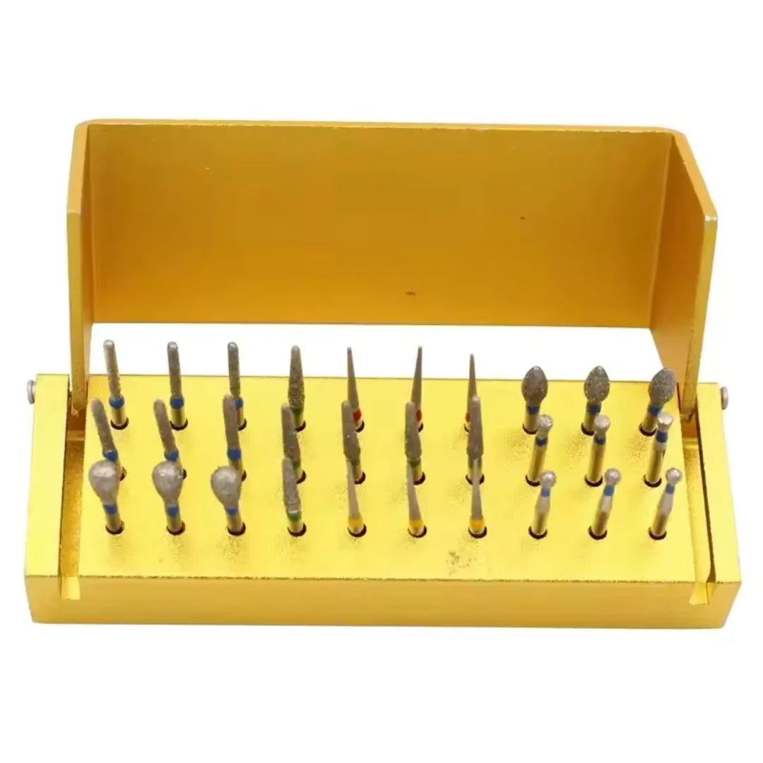 

30pcs Dental Diamond Burs Drill Bits Kit with 30 Holes Holder for Dental High Speed Handpiece Grinding Polishing Drill Bits Kit