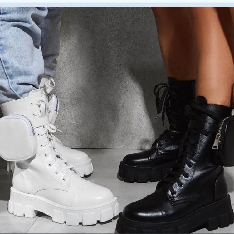 Boots Fashion Pocket Platform Boots Women Ankle Boots Female Sole Pouch Ankle Boots Women Botas Mujer 2020 New Plus Size