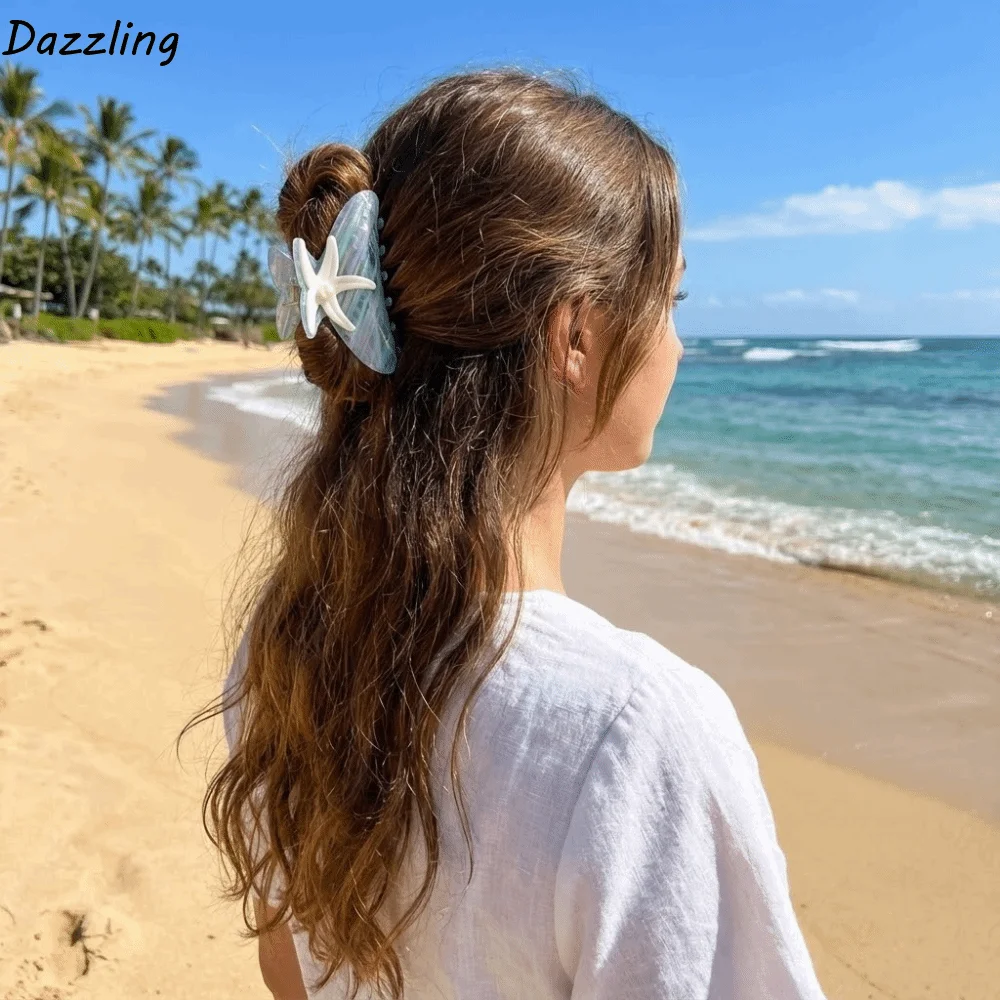 

Персонализированная большая заколка-зажим для волос в форме морской звезды, акриловая заколка-краб с жемчугом, разноцветная заколка для прически, уличный стиль