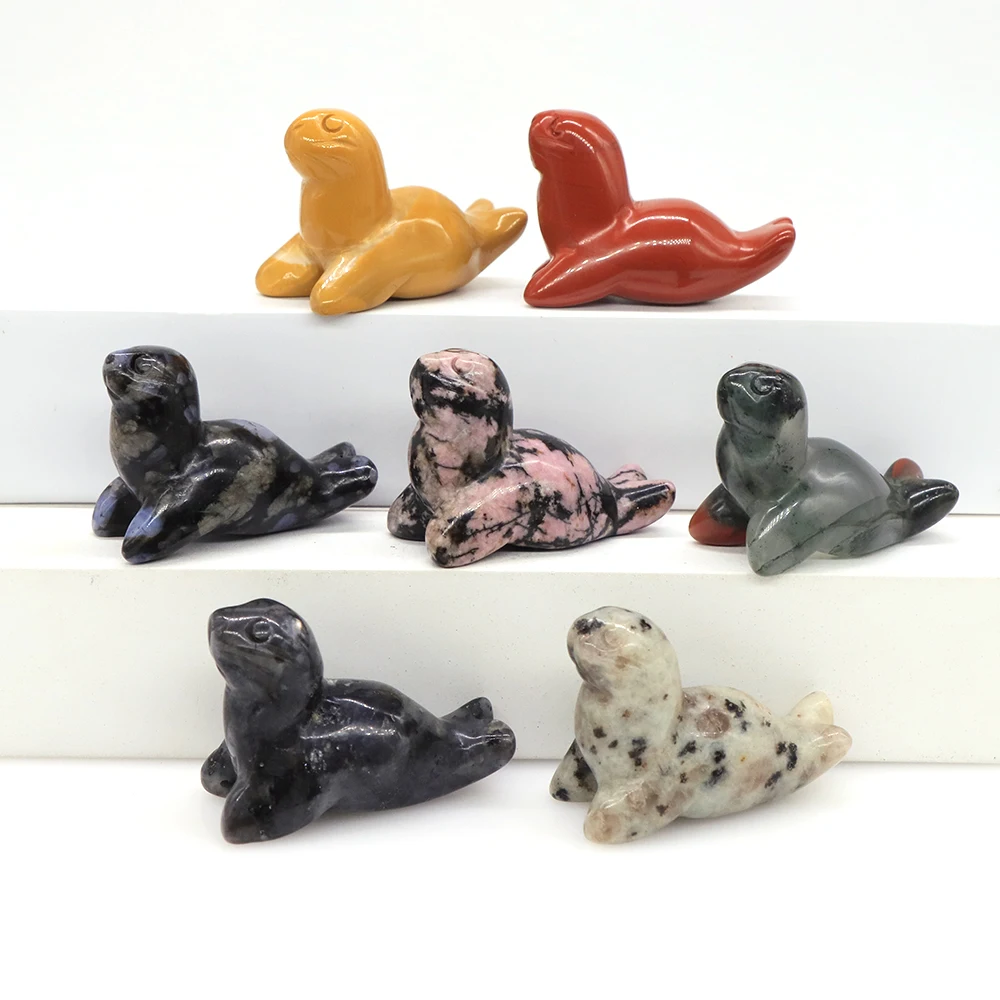 Sea Lion Statue of Natural Crystal Lucky Stone Chakra Animal Carving Home Decoration Healing Quartz Aquarium Decor Gift 1.6 in