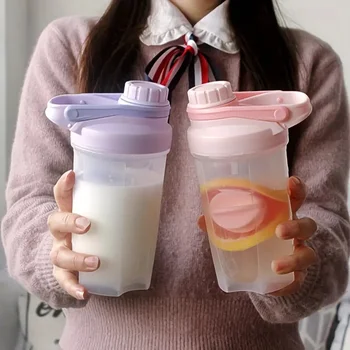 휴대용 단백질 분말 셰이커 컵, 교반 공, 스포츠 물병, 야외 체육관 피트니스, 여름 음료 용기, 500ml 