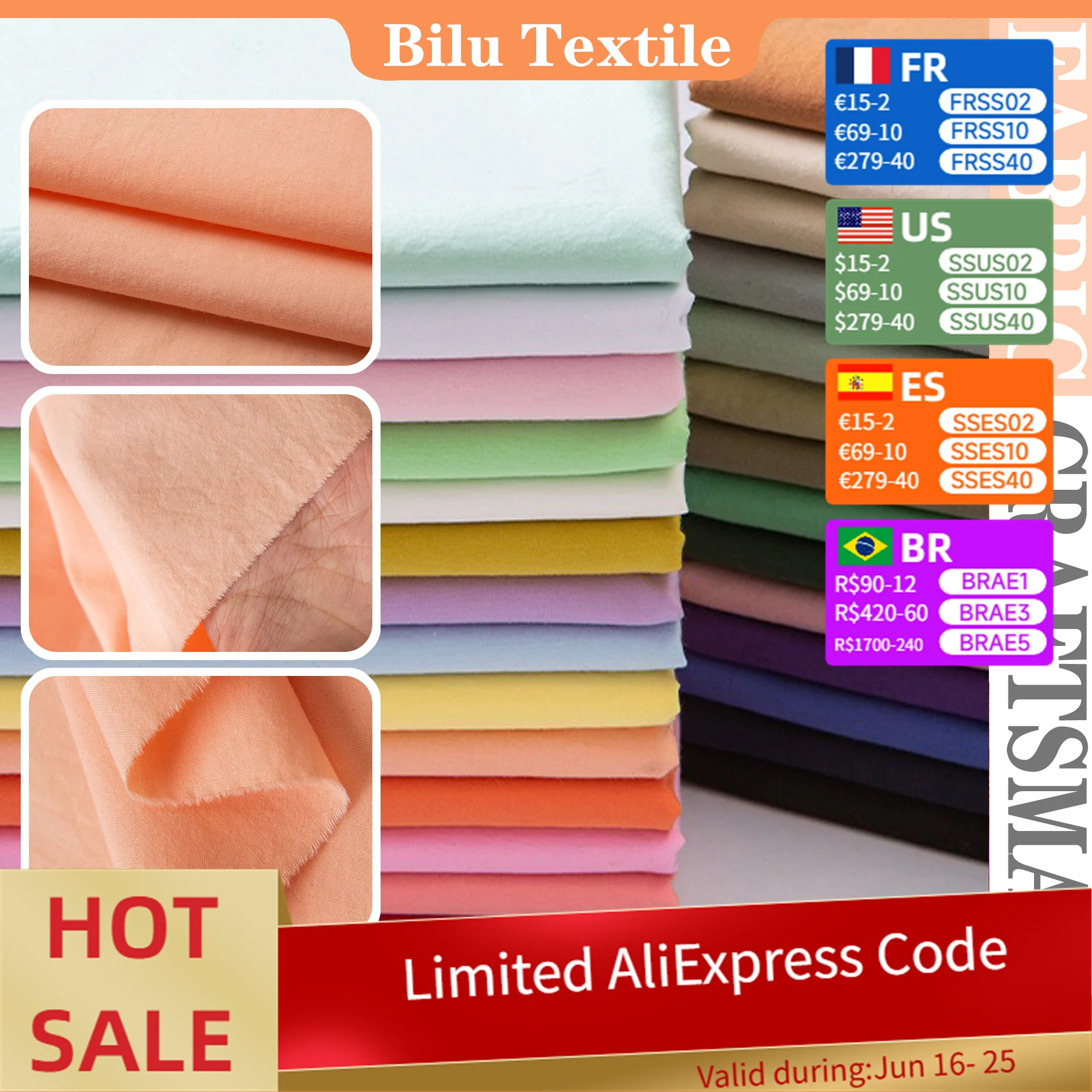 

1M2M/3M/5M 60S Cotton Poplin Fabric - Premium Woven Material for Clothing & Home Textiles (by Meter)