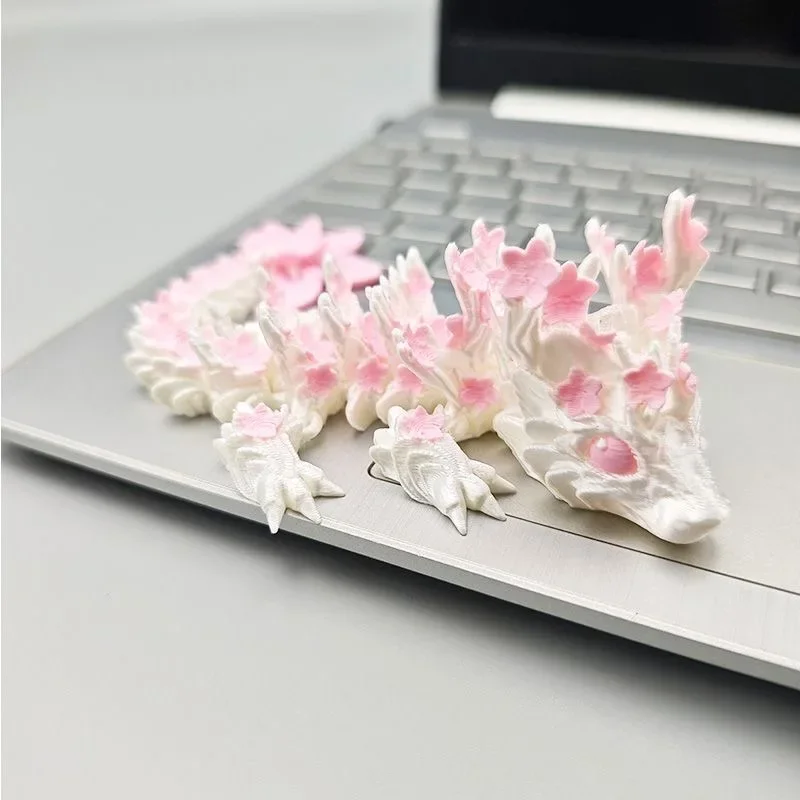 3D พิมพ์น่ารัก Cherry Blossom Dragon Movable Joint จําลอง Dragon Action Figures Home Office Desktop เครื่องประดับของขวัญวันเกิด