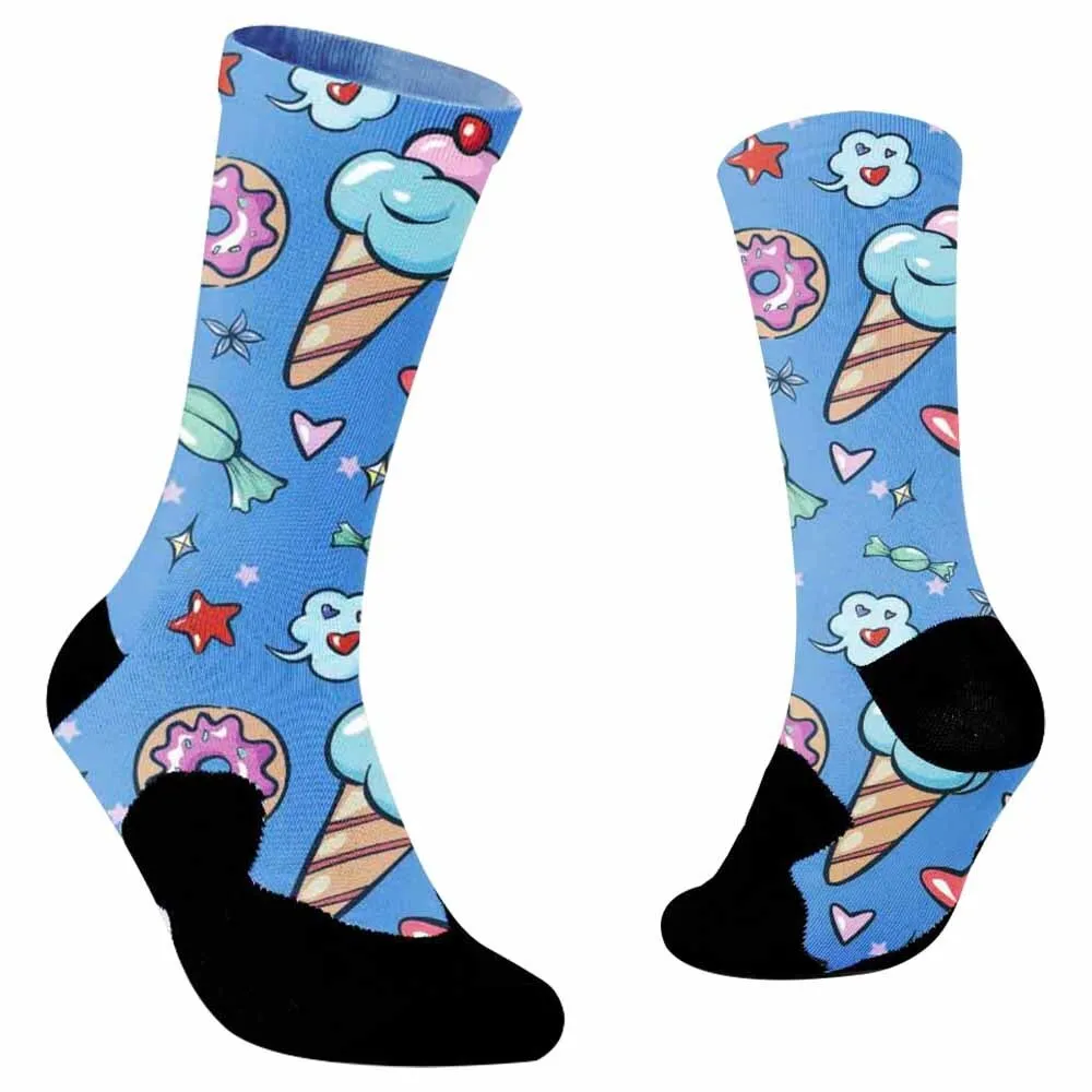 Outdoor Road Bicycle Professional Cycling Socks 2024 New Protect Feet Breathable Socks Rainbow Ice Cream Printed Socks