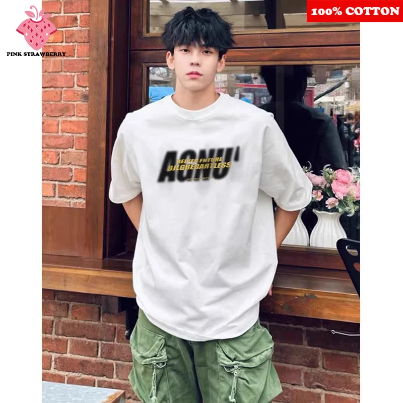 

American Street Letter Print T-shirt Men Summer 2025 New 100% Cotton short sleeves Sports Tee Loose Casual Y2k Tops men clothing