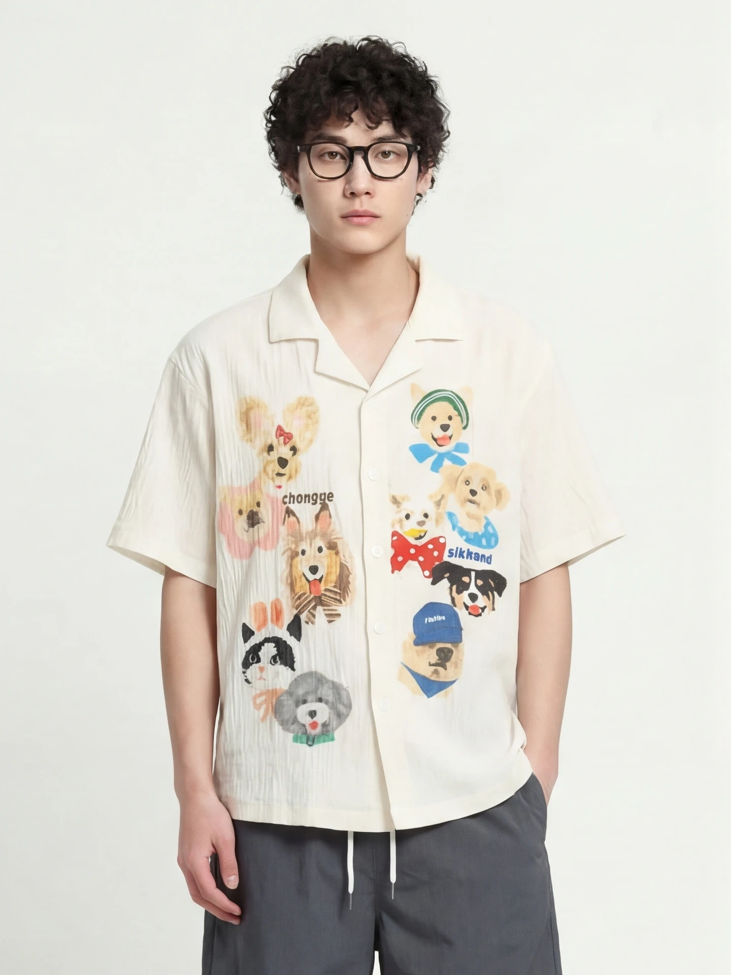 

Loose ort Sve irt from Cute Pet Dog Pattern Japanese Sle Casual ex Breathable Polyester Fiber Summer irt