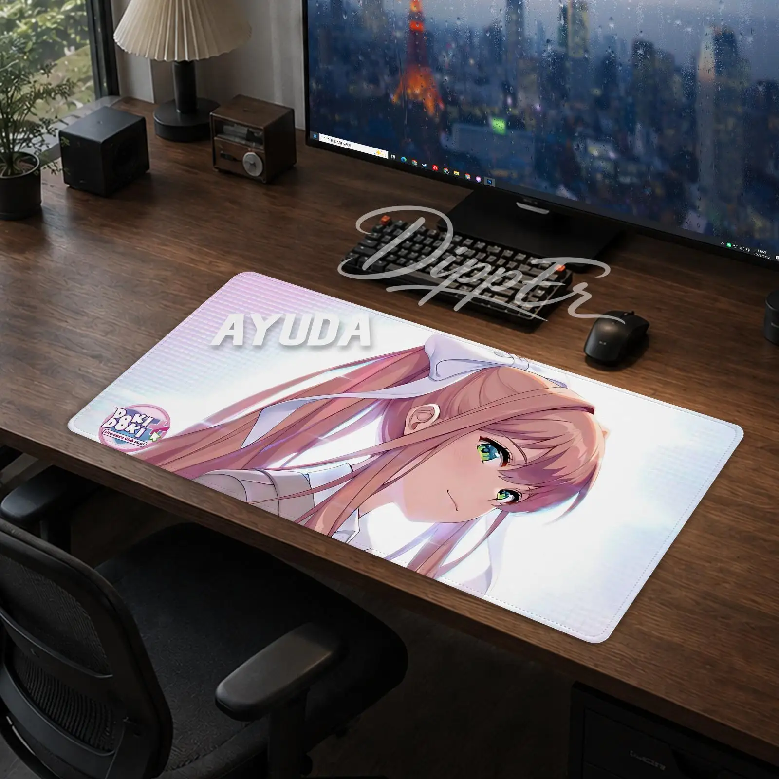 Cartoon Ddlc Doki Mauspad, Gaming-Büro-Schreibtischunterlage, rutschfeste große Mausmatte, DIY-Tastaturunterlage mit genähtem Rand und Gummibasis
