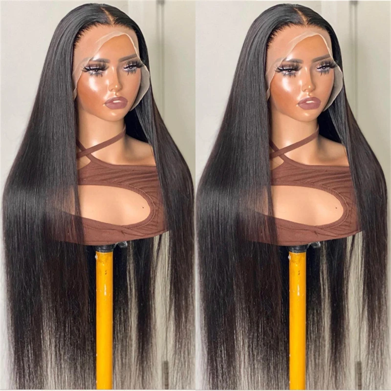 

Alimice Glueless 13x4 Lace Front Wig Brazilian Straight Human Hair Natural Black HD Transparent Lace Hair Wig