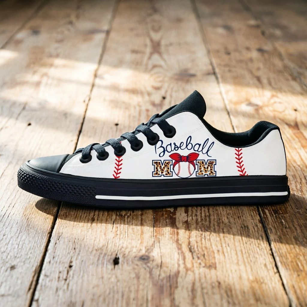 

BASEBALL MOM Canvas Sneakers Unisex Custom Text Print Lace Up Shoes Breathable Casual Daily Wear Walking Shoes Gift