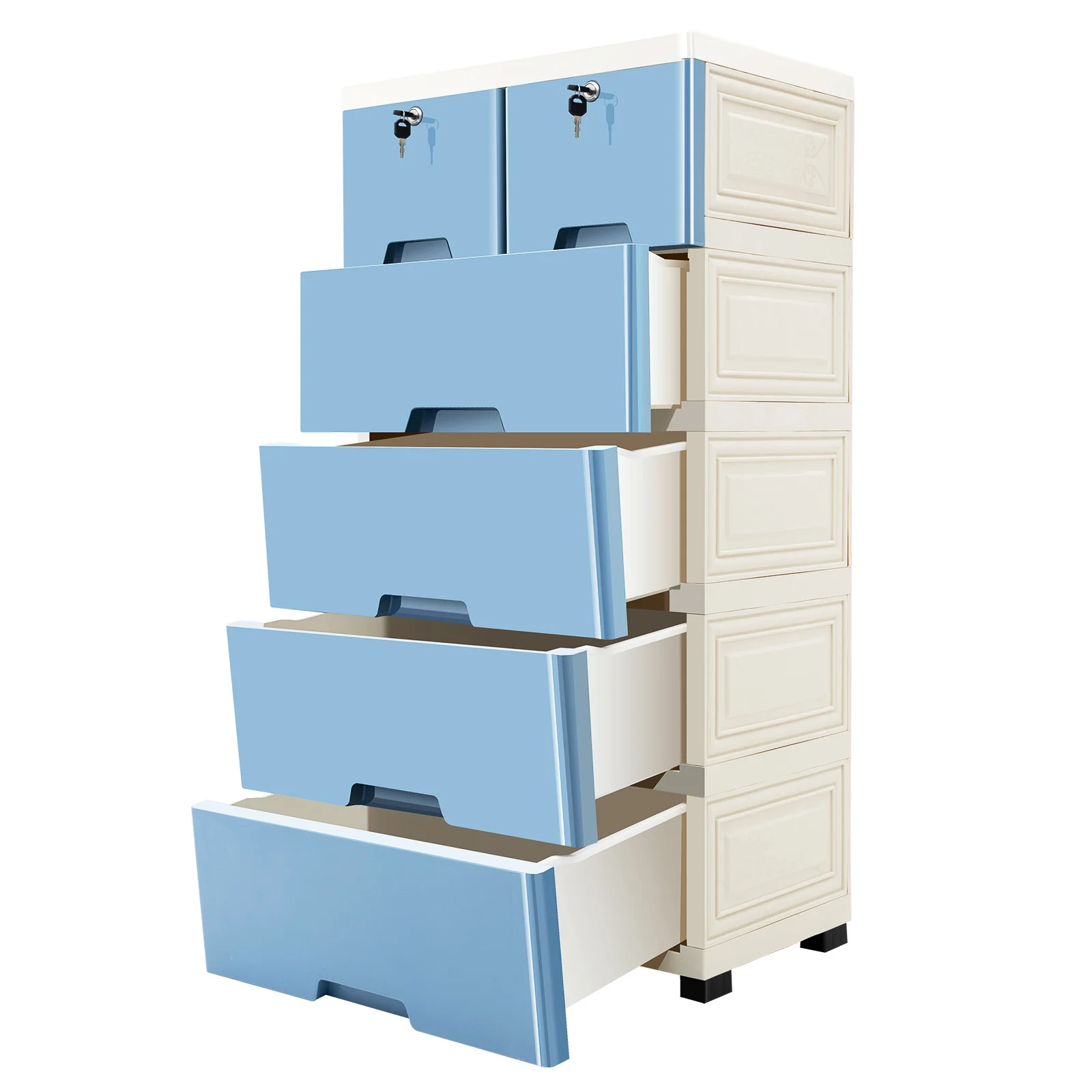 5 Tier Dresser Storage Cabinet with 6 Drawers, Modern Vertical Tall Dresser Organizer for Clothes, Toys, Magazines(Blue)