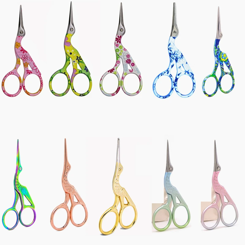 Superpiękne drukuj profesjonalne nożyczki do szycia artykuły biurowe nożyczki papierowe Vintage Pink Mini bocian nożyczki do cięcia tkanin
