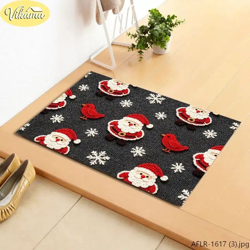 VIKAMA Christmas Entryway Doormat Knitted Look Santa Claus Print Non-Slip Washable Decorative Rug, Xmas New Year 2026 Home Decor