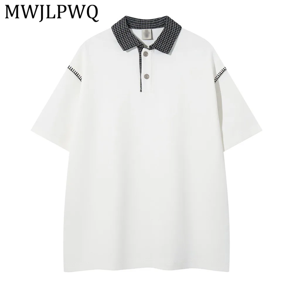 

MWJLPWQ Свободная мужская футболка с короткими рукавами, летняя модная повседневная футболка с круглым воротником и клетчатым дизайном в стиле колор-блок, 14380