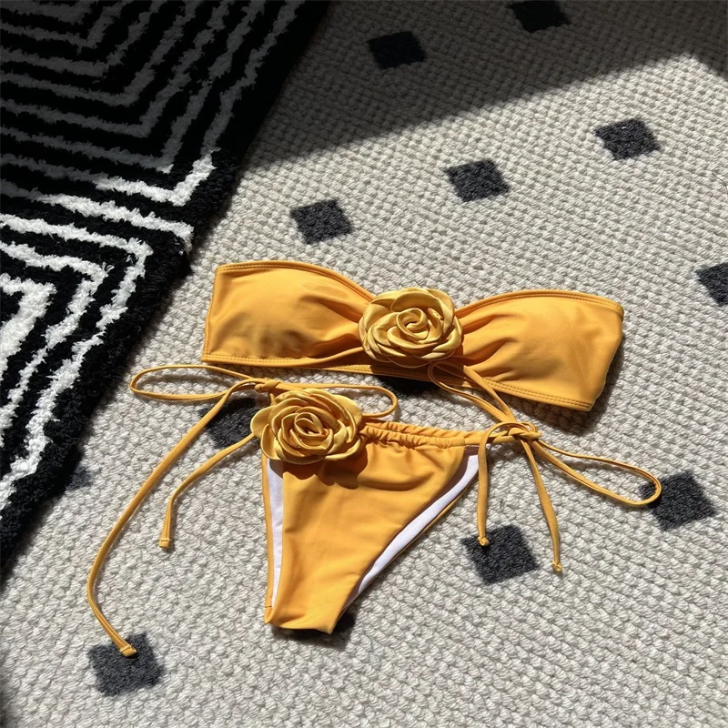 2 Stück Damen Bikini Badeanzug Top Unterwäsche Sommer 3d Blume träger lose Party Strand Urlaub heiße Mädchen Streetwear Roben schnüren