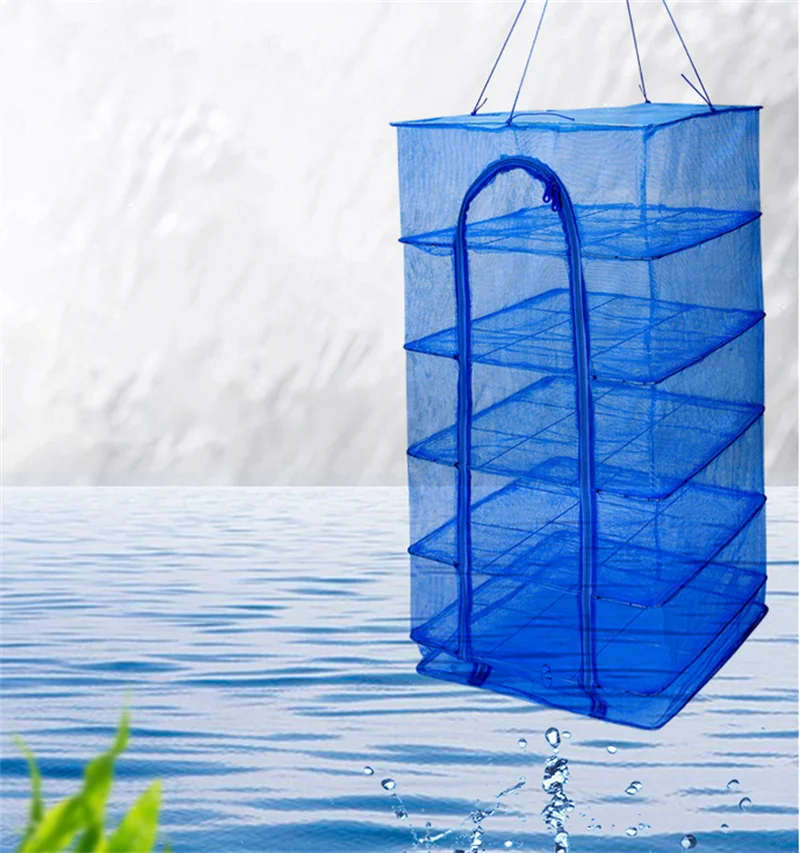 Foldable 4 Layers Drying Fishing Net Hanging Vegetable Fish Dishes Dryer Bag Hanger Fish Fishing Flowers Buds Plants Organizer