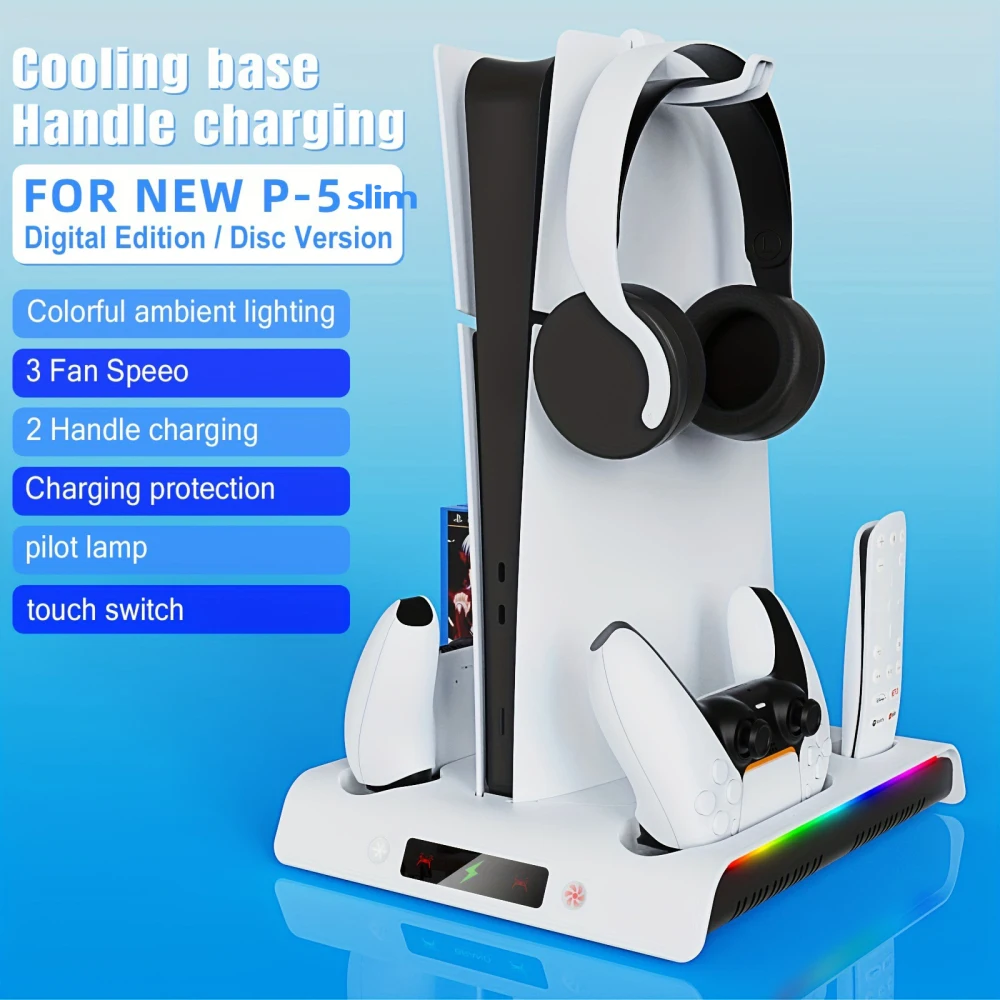 Support de ventilateur de refroidissement RGB pour PS5, double contrôleur, Station de chargeur, support de casque, accessoires de Console pour PlayStation 5 Slim