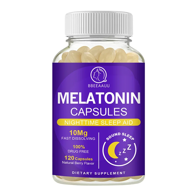 BBEEAAUU 10Mg Melatonin Capsules for Sleep Adult Insomnia Relax the Brain Deep Sleep Adjust Sleep Time Better Sleep