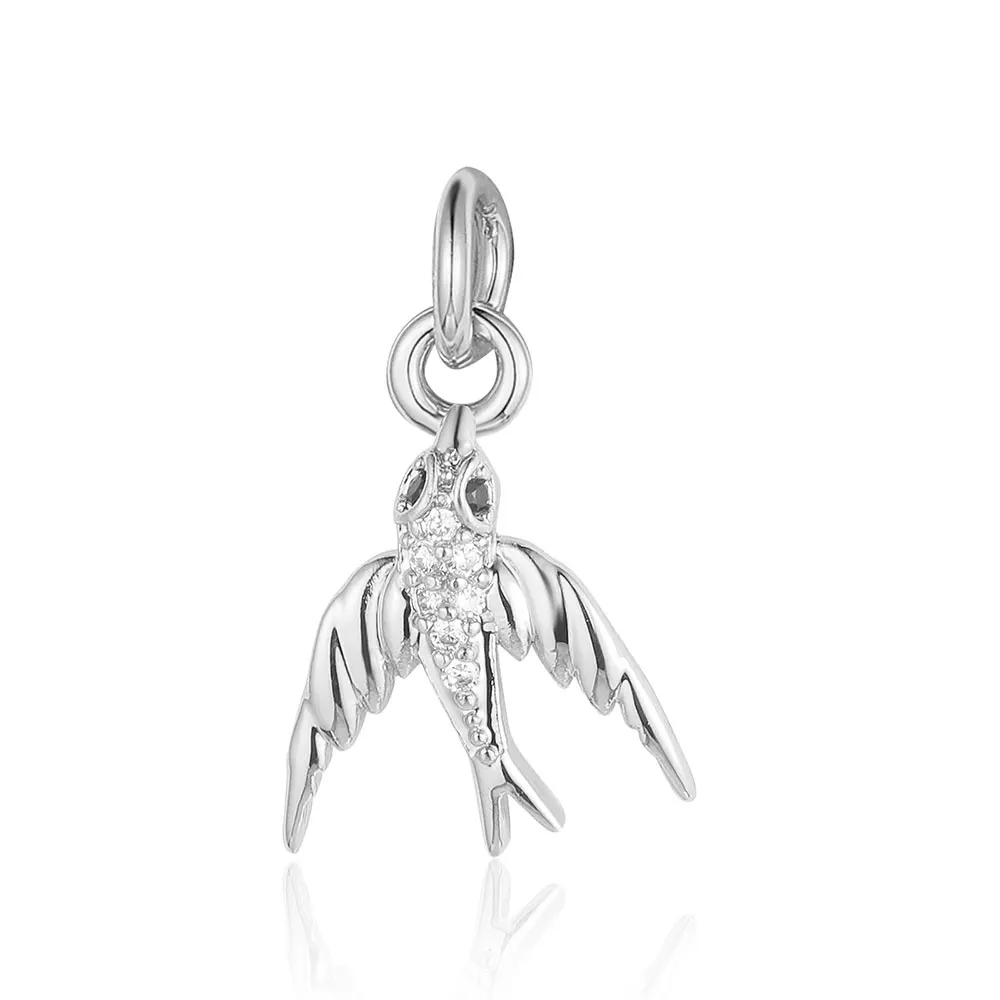 5pcs/Lot Copper Zircon Airplane DIY Bracelet Charms Women Hollow Heart Sitting Cat Swallow Star Pendants Necklace Making Jewelry
