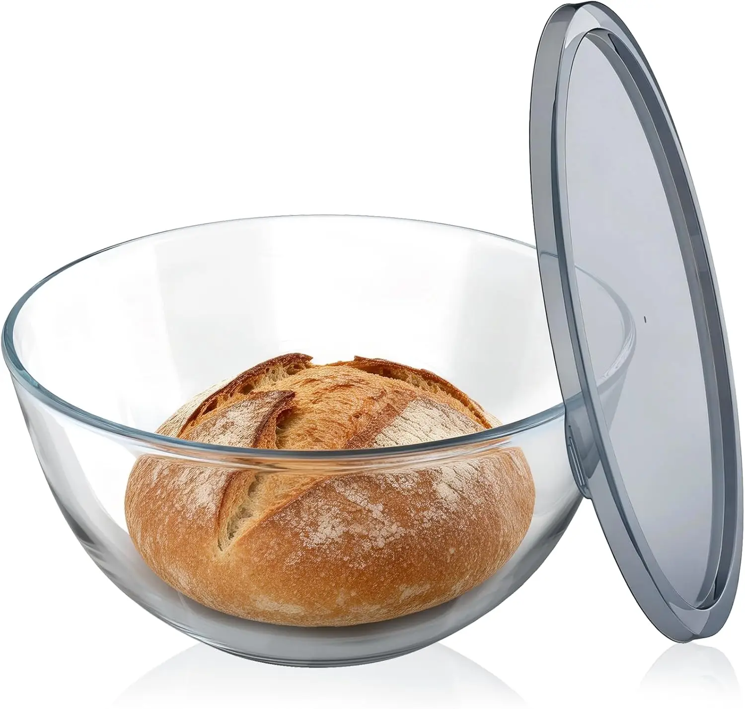 Large Glass Mixing Bowl 4.7 Quart with Lid for Sourdough Bread Making, Clear Glass Salad Bowl