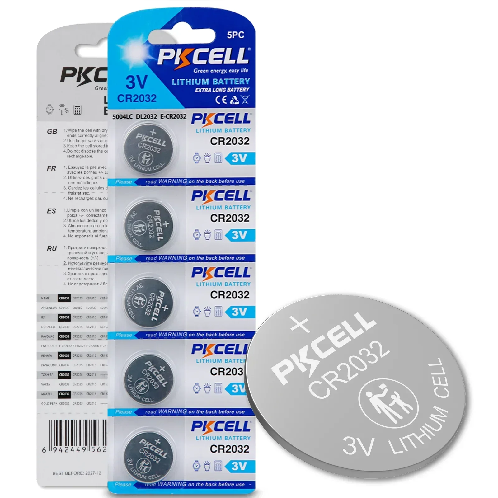 250Pcs PKCELL Battery 2032 CR2032 DL2032 Cr 2032 3V 210mAh Lithium Button Coin Batteries for Watch Clock Calculator Flashlights