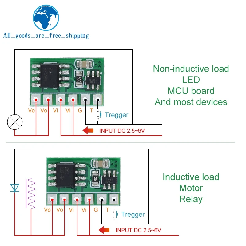 

TZT 6A DC 3V 3.3V 3.7V 5V Electronic Switch Latch Bistable Self-locking Trigger Board For LED Motor Driver
