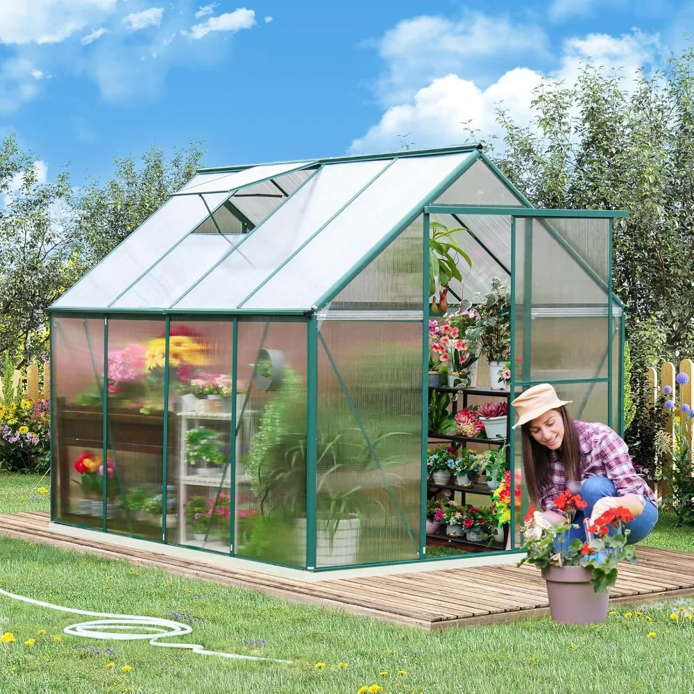 

Greenhouse, 8.2x6.2 FT Polycarbonate Greenhouse Heavy Duty Aluminum Greenhouses W/ Lockable Doors & Window Walk-in Green House